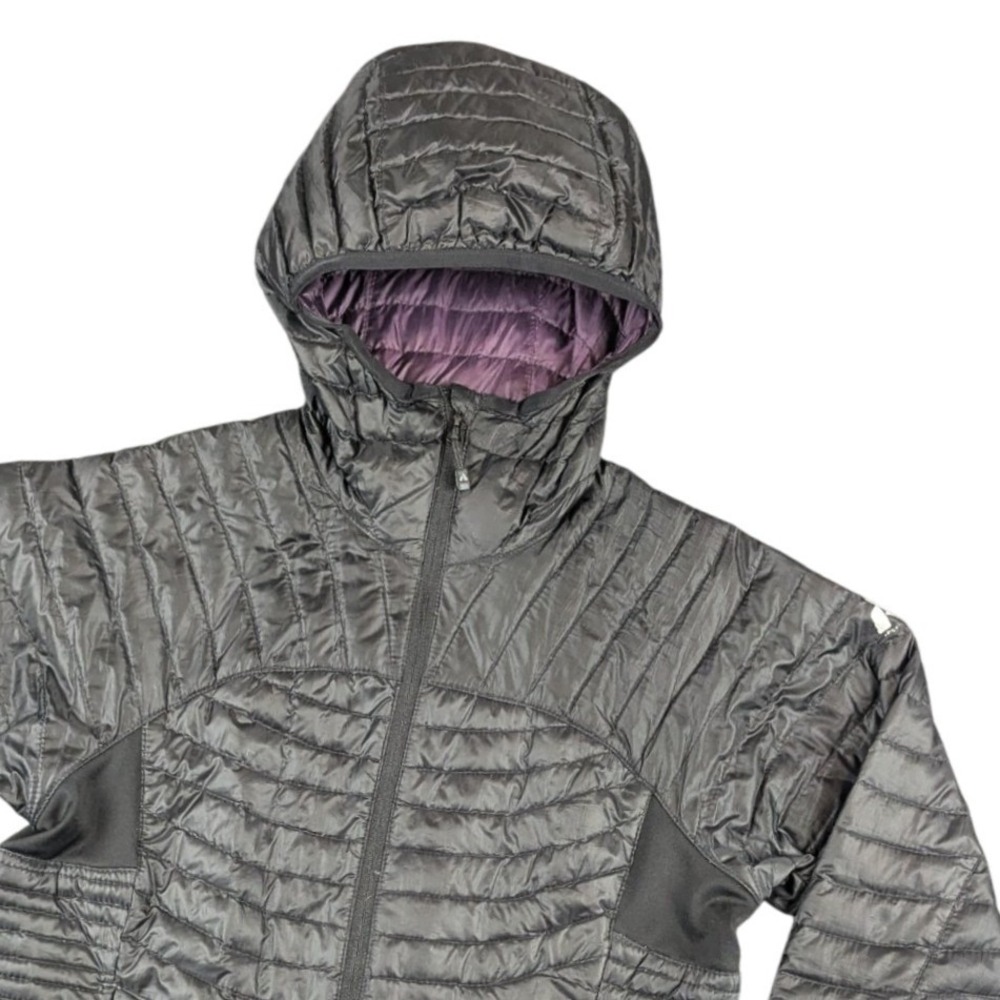 Eddie Bauer First Ascent Womens Black Hooded Down Puffer Jacket M Purple Lining